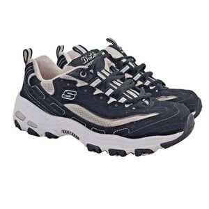 Skechers D'lites Women's Size 7 Black Memory Foam Laces Leather Sneakers Shoes